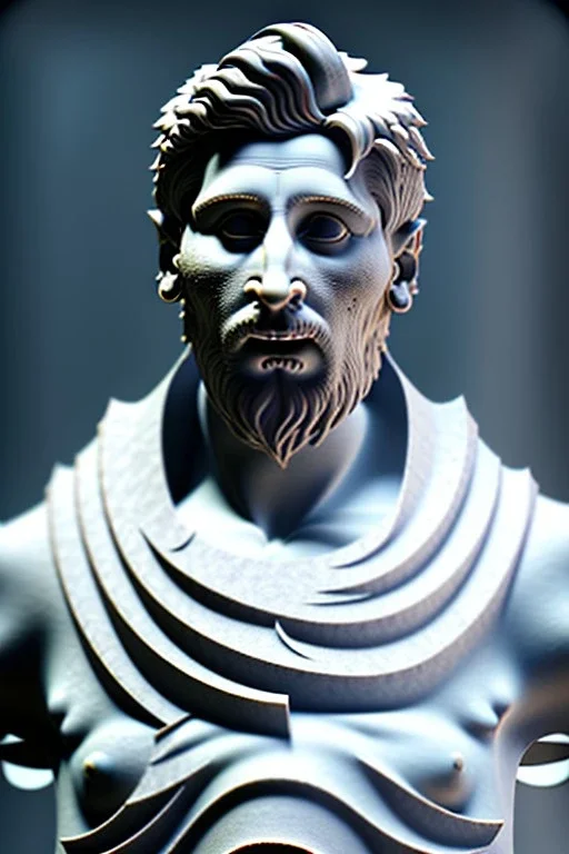 Ultra Realistic image, Roman sculpture, white marble material, Lionel Messi, sun radial crown, chisel style, waist up portrait, epic, celestial, cinematic lighting, God light, god rays, 4k resolution, smooth details, ornate details, soft lighting, unreal engine 5, marble background.