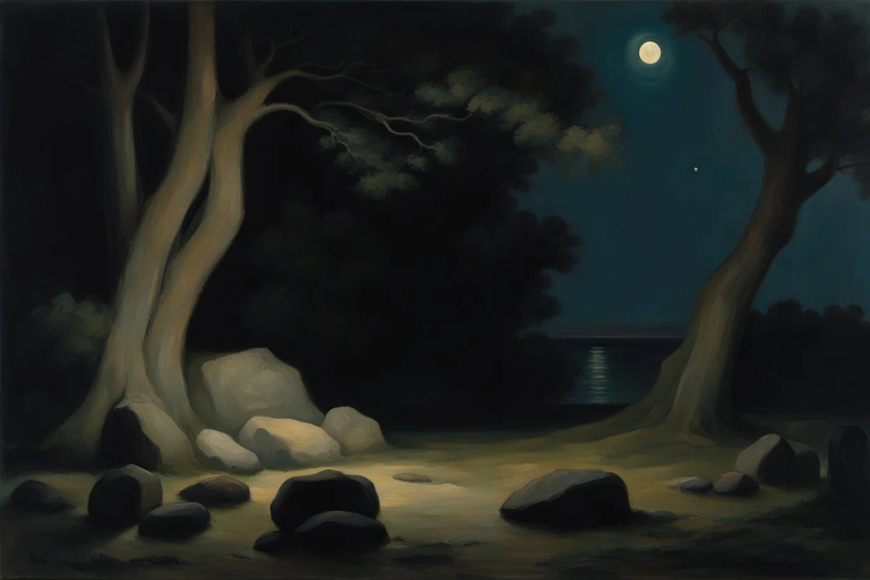 trees, night, rocks, ernest welvaert, and henry luyten impressionism paintings