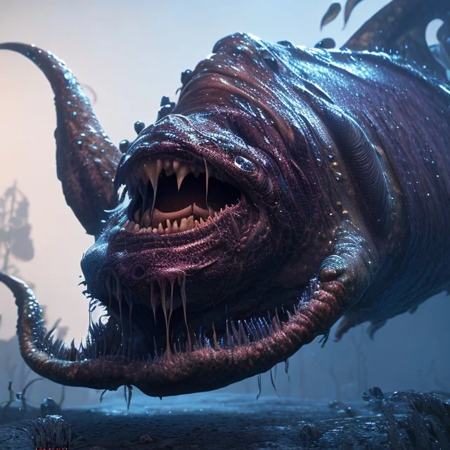 fluid ink angler fish creature, unreal engine 5, 8k resolution, photorealistic, ultra detailed