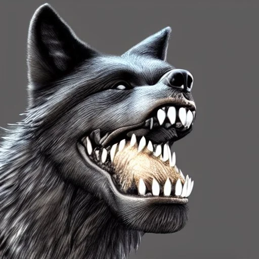 black alpha wolf baring teeth photorealistic