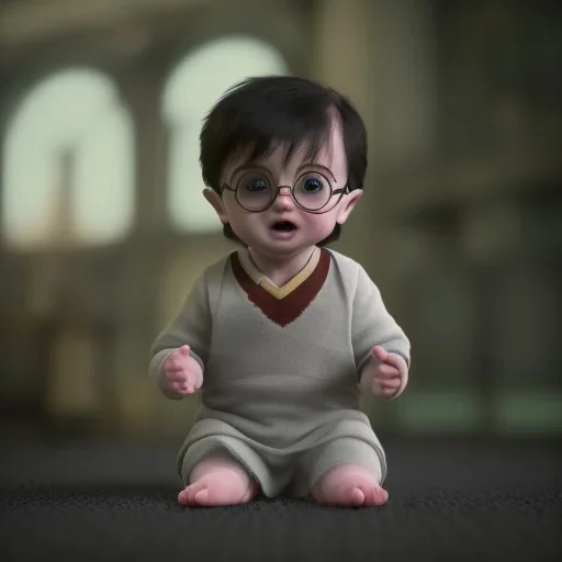 Cute baby character harry potter,movie, photo realistic, unreal engine, cinematic lighting 8k --v 4