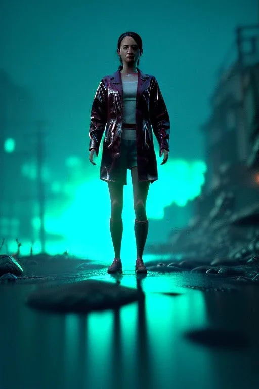 Ultra Realistic image, 25 years old brunette woman, portrait, small stature, small chest, yakuza body tattoo, transparentlatex coat, rain, fog, hot, dark, leds, neon, cyberpunk, vibrant color, highly detailed, art stations, concept art, smooth, unreal engine 5, god rays, ray tracing, RTX, lumen lighting, ultra detail, volumetric lighting.