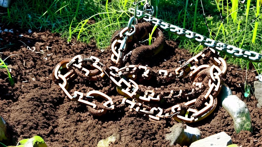 Backyard chain attached to feces