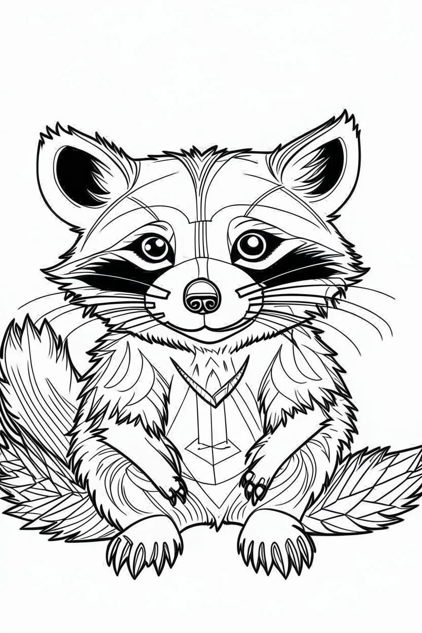 outline art for Raccoon Kit coloring pages with sitch, white background, Sketch style, full body, only use outline, toddlers style, clean line art, white background, no shadows and clear and well outlined.