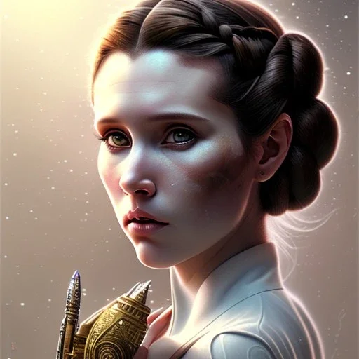 photorealistic princess leia ,braided hair, illustration on coarse canvas by <agnes cecile> and <Yoji Shinkawa>, ornate and intricate details , soft smooth lighting, ultra detailed concept art,