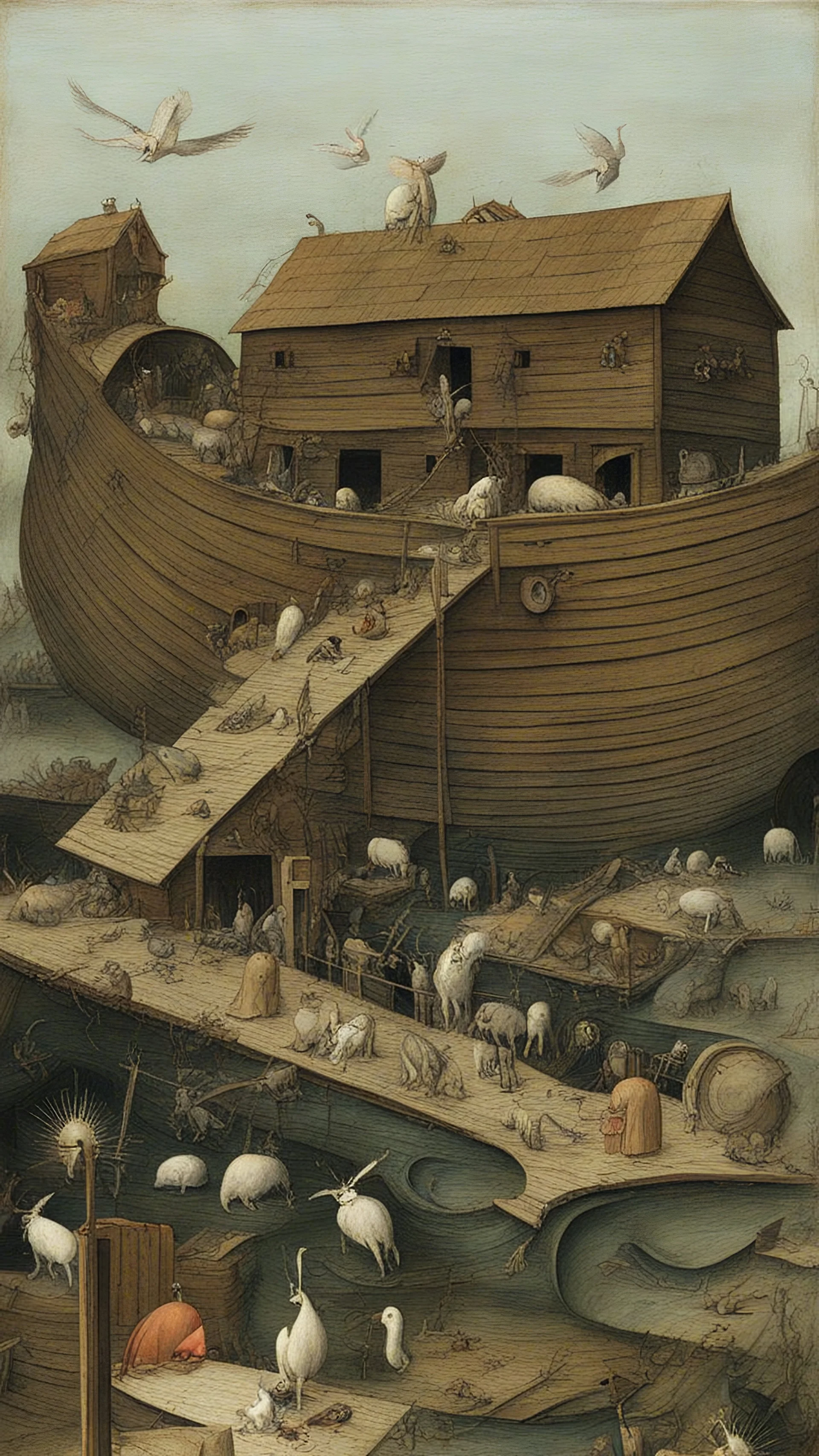 Hieronymus Bosch style nightmare Noah Ark