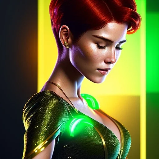 portrait of mary jane watson, red hair, green eyes, black tanktop, intricate, elegant, glowing lights, highly detailed, comic style, artstation, concept art, smooth, sharp focus, illustration, art by wlop, mars ravelo and greg rutkowski