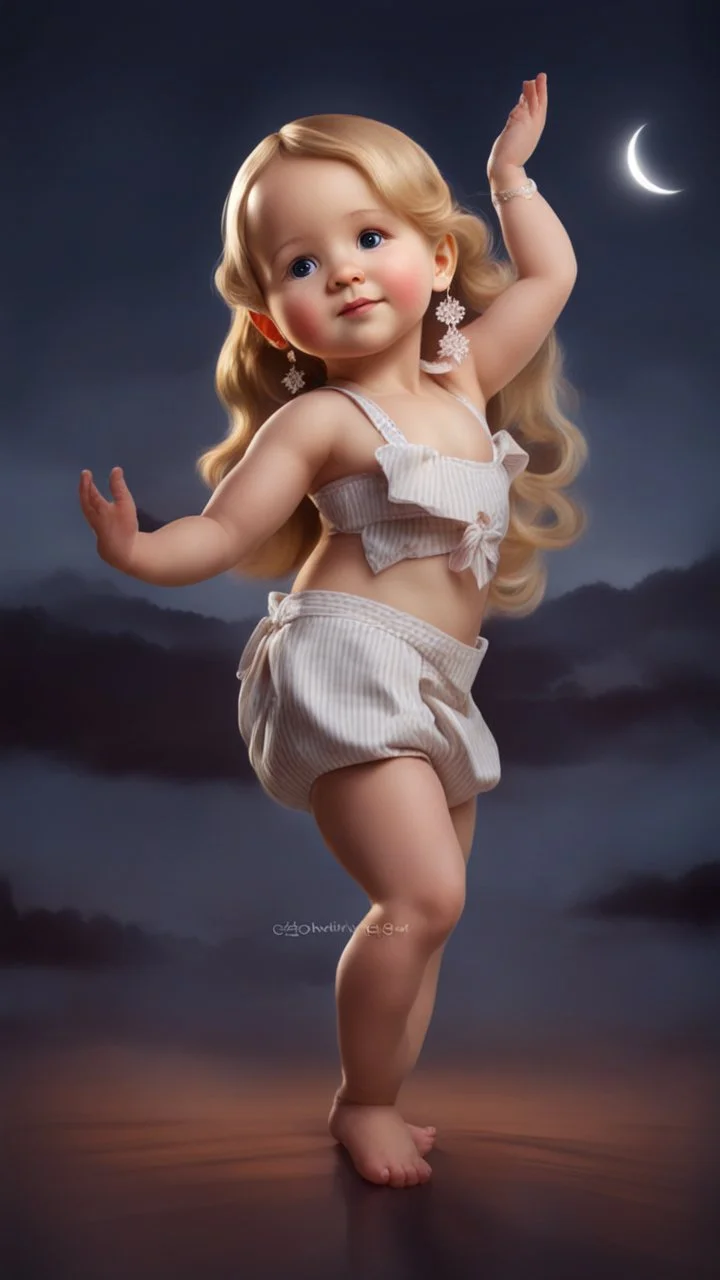 cartonish child babay,standing in country side