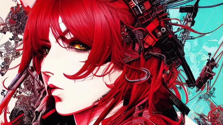 beautiful punk girl, hyper detailed, intricately detailed, illustration by <kilian eng> <Yoji Shinkawa>, darkred tones,