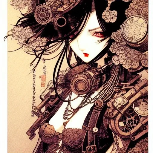 beautiful steampunk girl, hyper detailed, hyperdetailed, intricately detailed, illustration by <Katsushika Hokusai> <Yoji Shinkawa>,