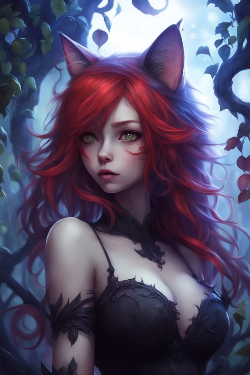 CAT GIRL, FANTASY, VINES, SOULLESS, FLUFFY TAIL, RED HAIR