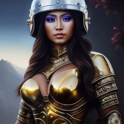 Ultra detailed fullbody Portrait in oil on canvas of busty female Boii warrior with armor,helmet,extremely detailed digital painting,ultrarealistic skin,intense stare, extremely detailed face, crystal clear eyes, mystical colors ,perfectly centered image, perfect composition, rim light, beautiful lighting,masterpiece ,8k, stunning scene, raytracing, anatomically correct, in the style of Simon Bisley and Ohrai Noriyoshi and robert e howard and Steve Jung and Wizyakuza and uncannyknack.