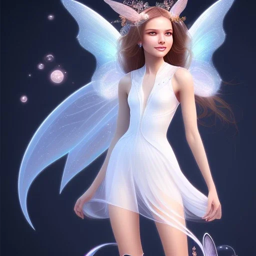 smiling girl, cute, beautiful, long hair, transparent dress, fairy wings