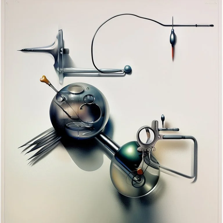 Soap Bubble,complex surgical instruments mixed with musicial instruments,minimalism,Painting By Adrian Ghenie, Rene Magritte, Salvador Dali, Lucian Freud