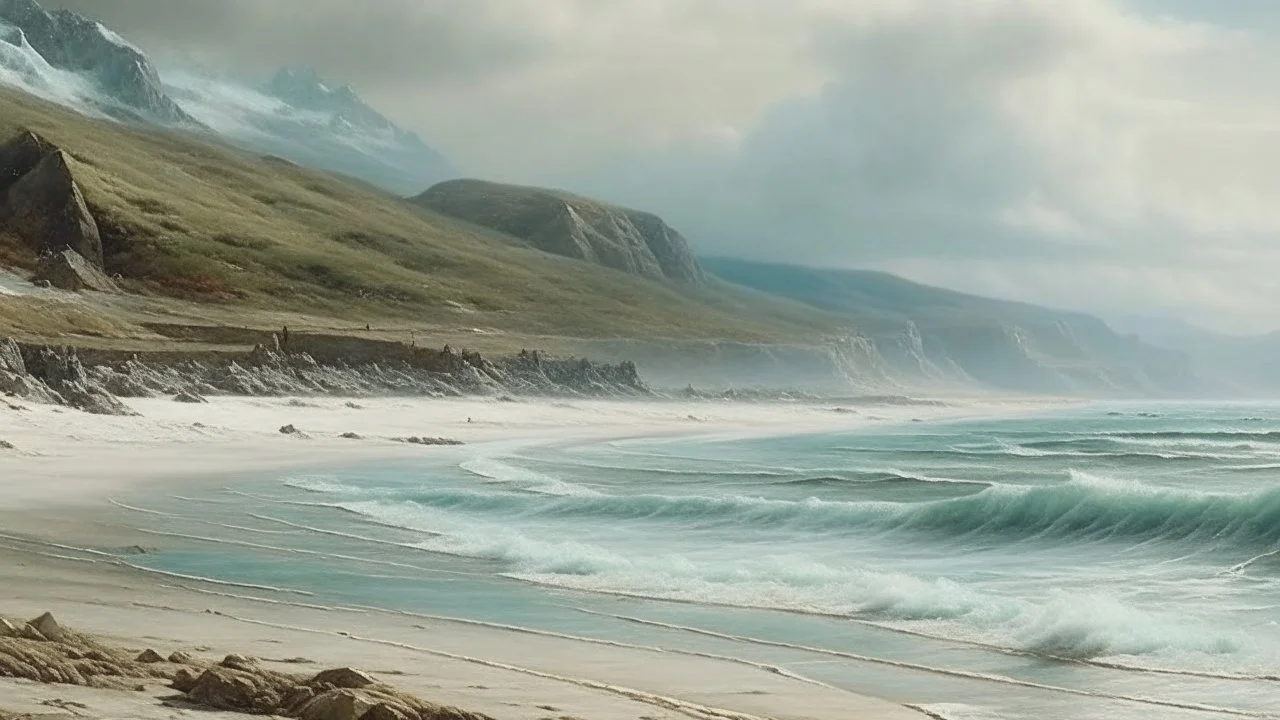 A beach near an ocean and a glacier painted by Henry-Robert Brésil