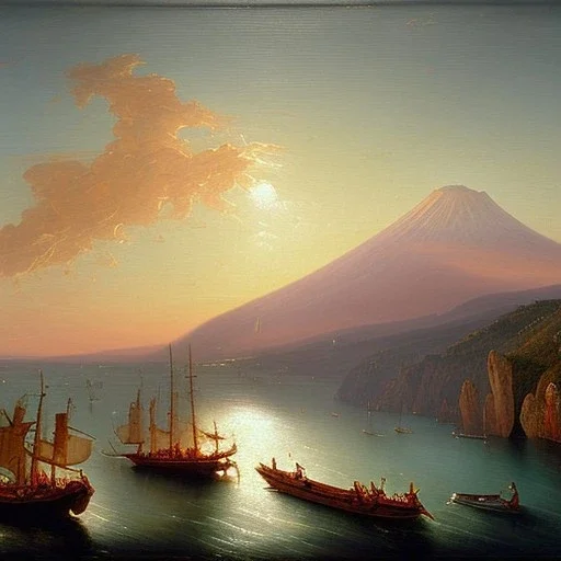 oil on canvas landscape of Sorrento with view of sea and Vesuvius erupting style SCHOOL OF NAPLES SECOND HALF OF THE XIX CENTURY Micco Spadaro art