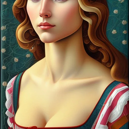 portrait of a beautiful brunette busty woman Sandro Botticelli style