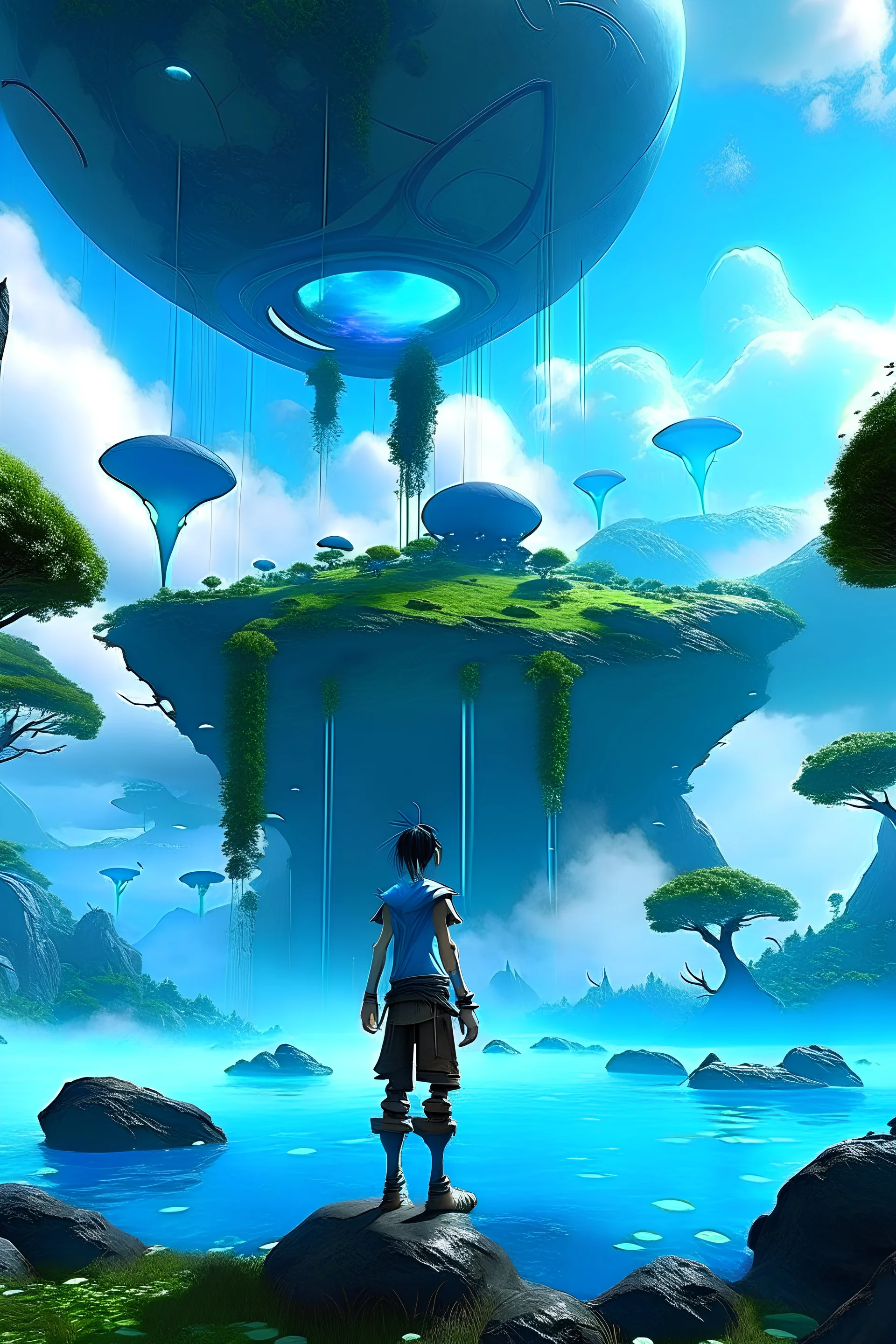 Avatar in a floating modern Fantasy land