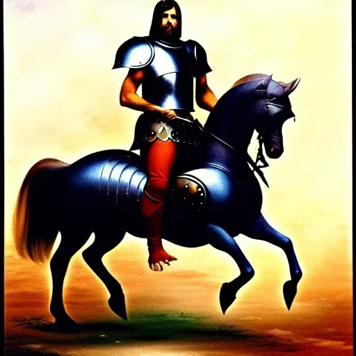 portrait of a Warrior wearing plate armor riding a horse with a sword boris vallejo Style