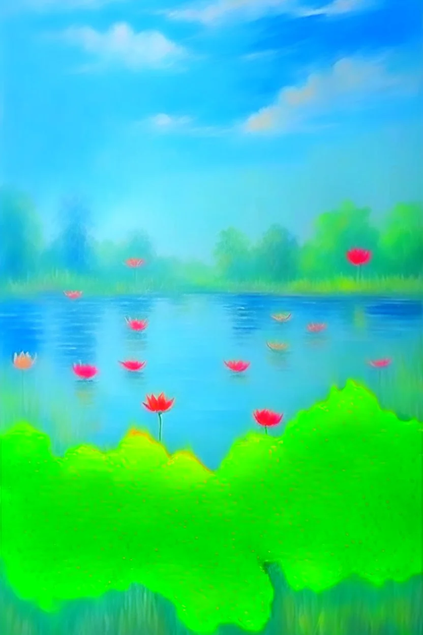 impressionism nature peace communication compassion tranquility water lillies birds blue sky meadow