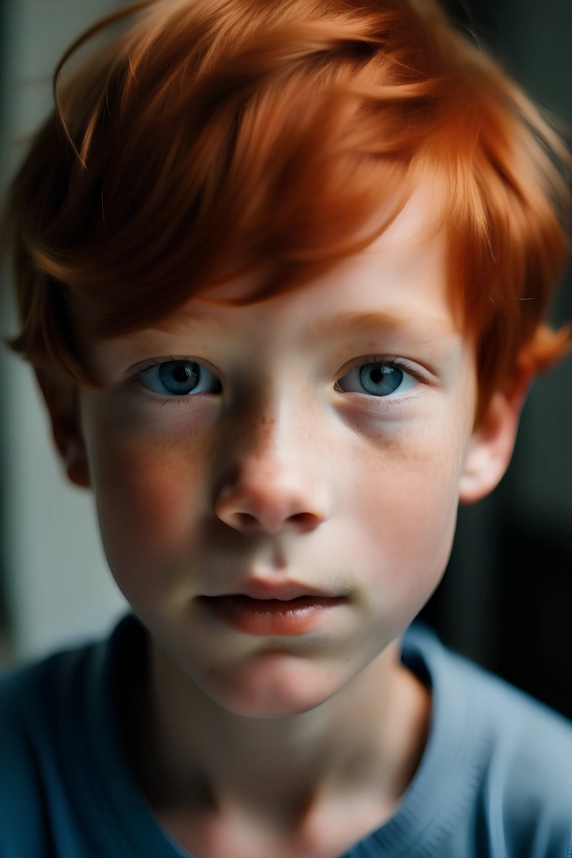 Manho is a boy with short red hair, blue eyes, and freckles