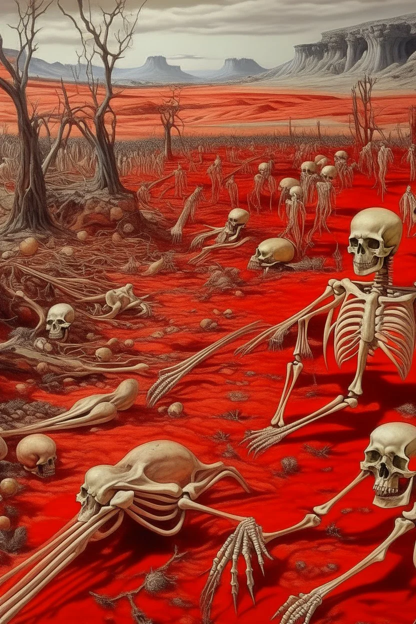 A red wasteland covered in bones painted by Peter Carl Fabergé