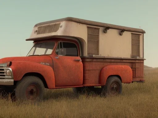 red truck with old camper