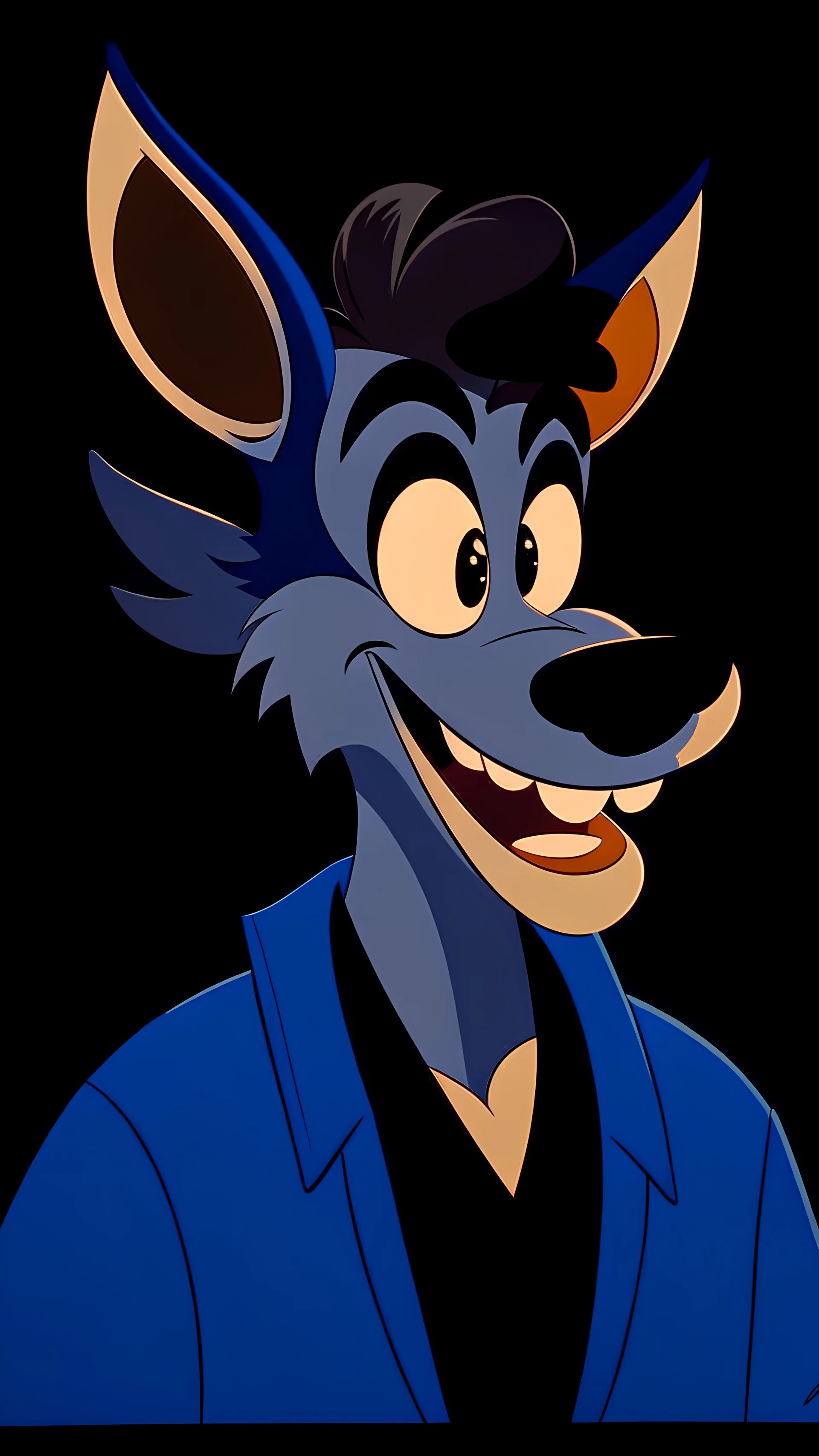 Portrait of skinny happy good kind werewolf:: 1940s cel-shaded cartoon painting:: by Disney Animation Studios:: comical::