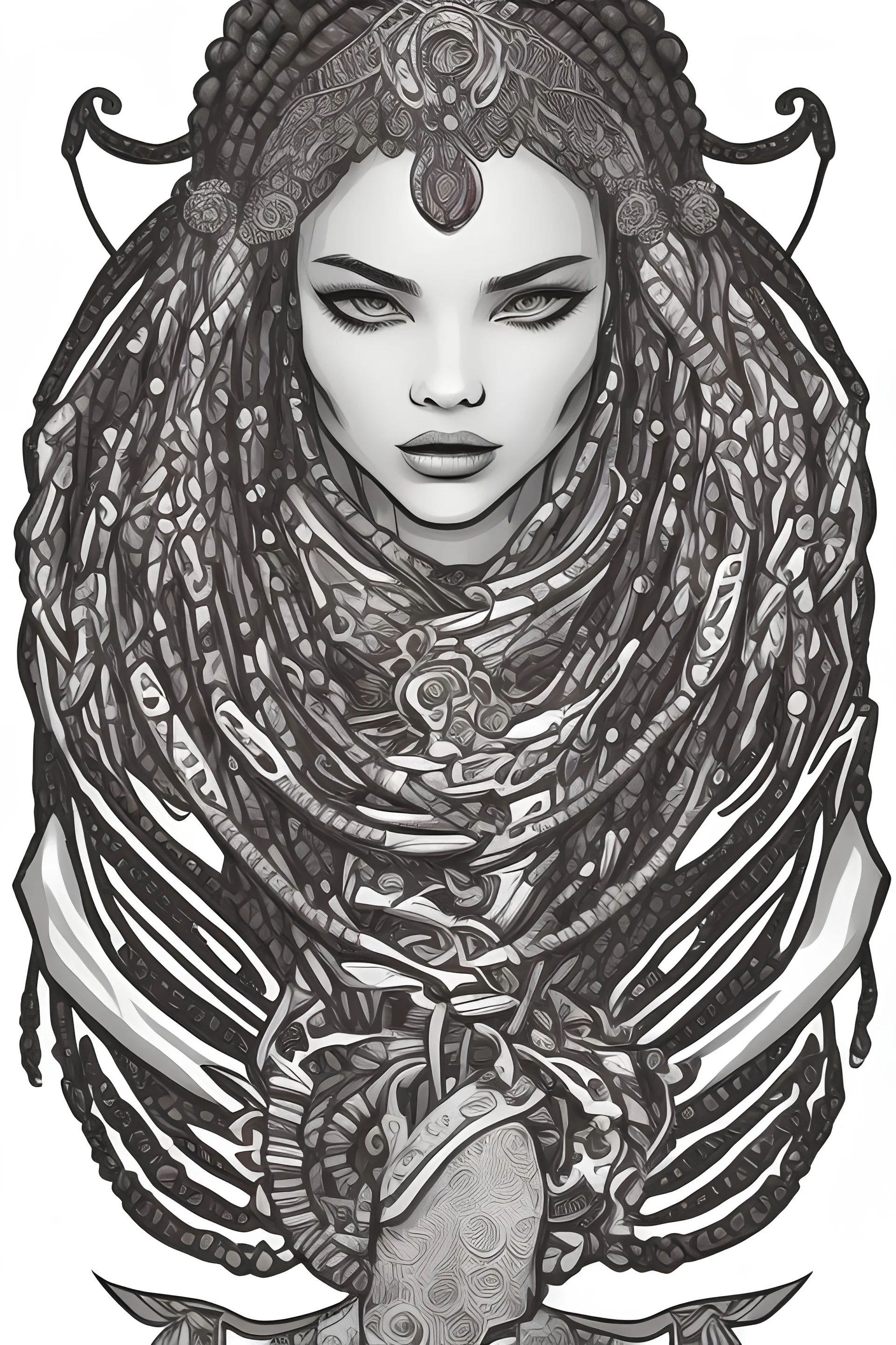 logo for a dreadlock website with a blonde dread headed lady with beads and wraps in her hair