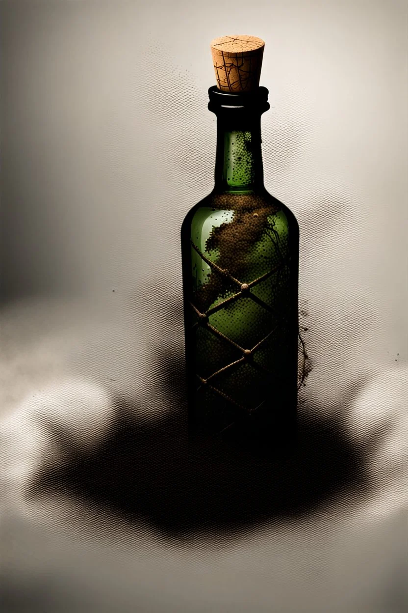 Bottle of poison with cork covered in dust and cobwebs