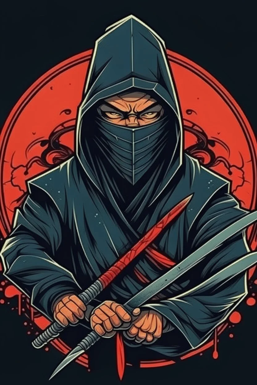 ninja in hood with oni mask and have a sword