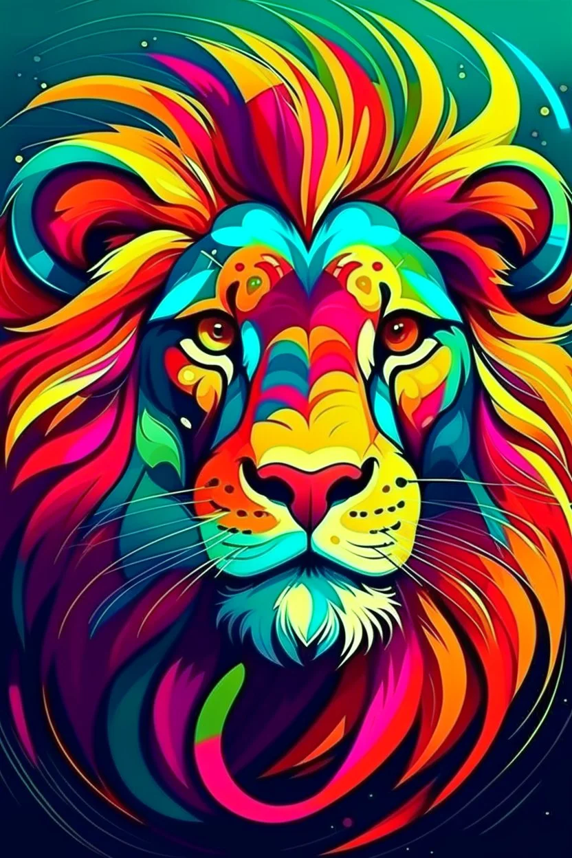 Acrtoon 2d art illustration . colorful lion