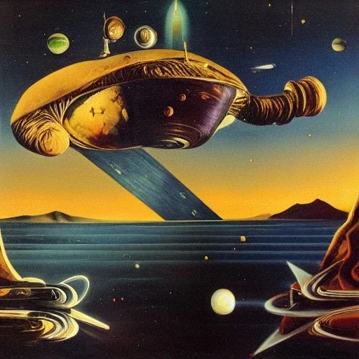 starships versus space monster in the cosmos by dali