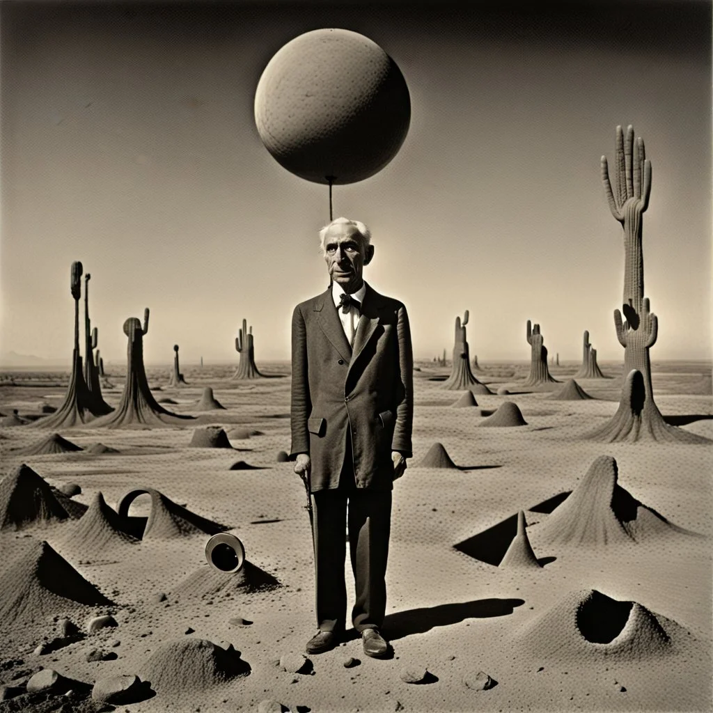 Foto di persone perse in un wasteland, macabro, Max Ernst vision