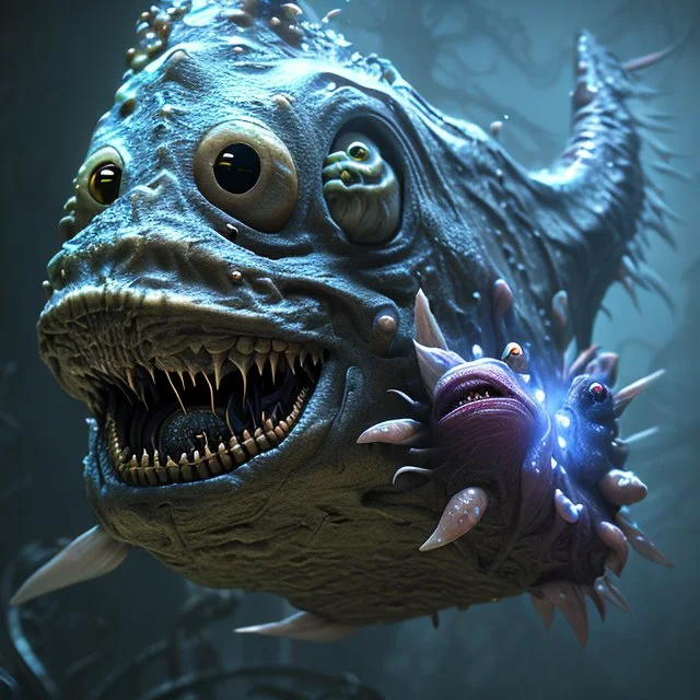 fluid ink angler fish creature, unreal engine 5, 8k resolution, photorealistic, ultra detailed