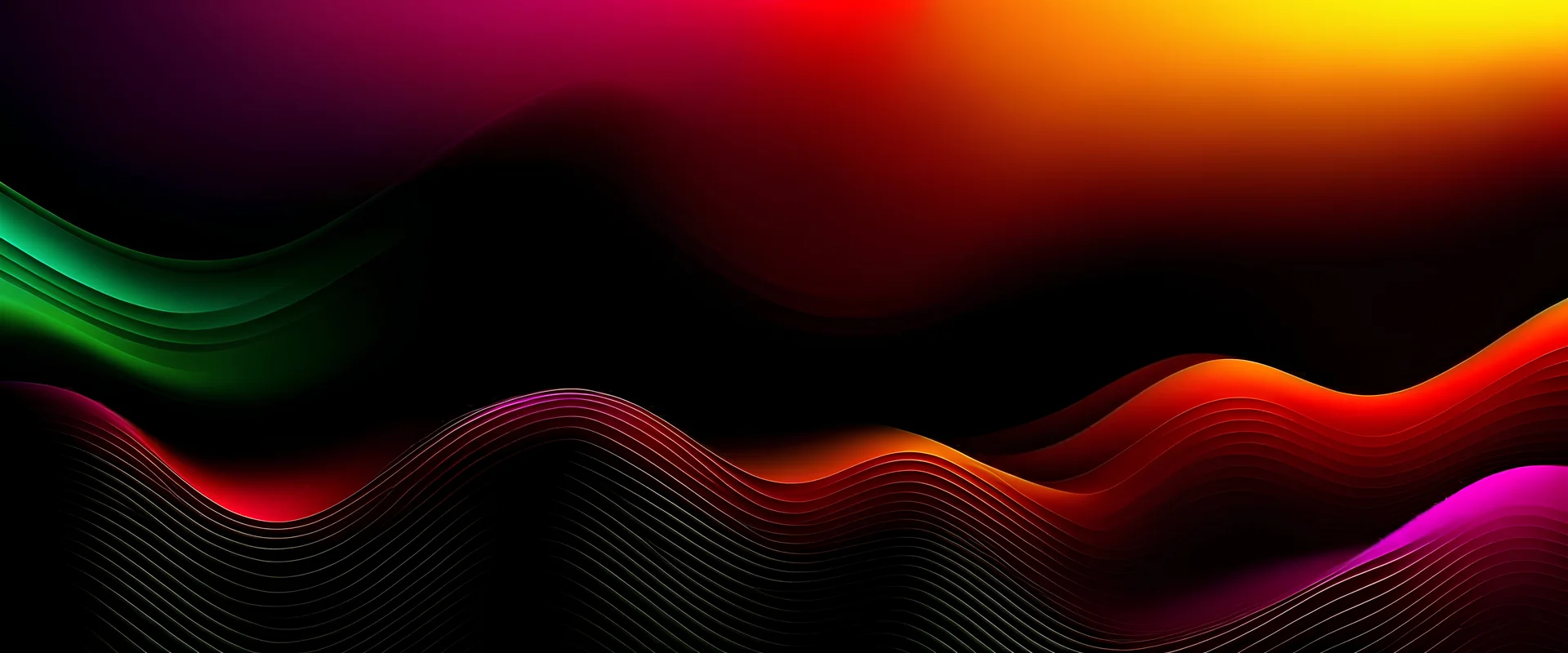 Dark grainy color gradient wave background, grainy orange purple red yellow green colors banner poster cover abstract design, copy space