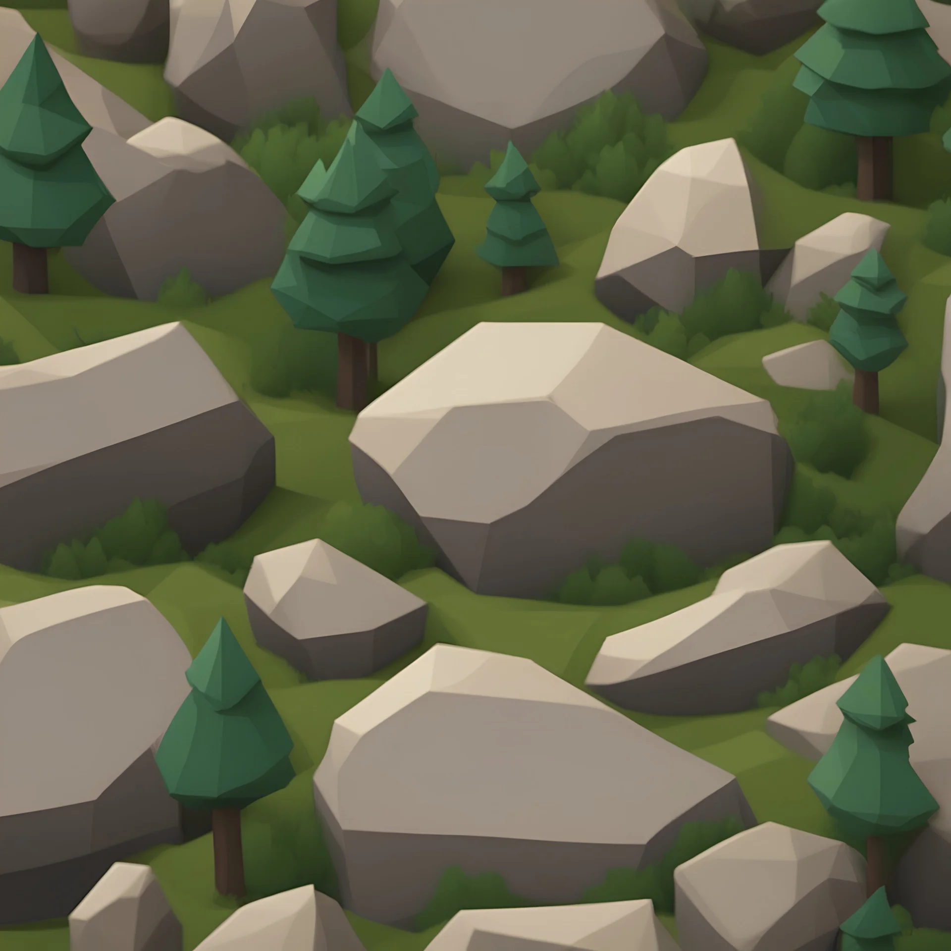 lowpoly rocks in forest with nature embedded