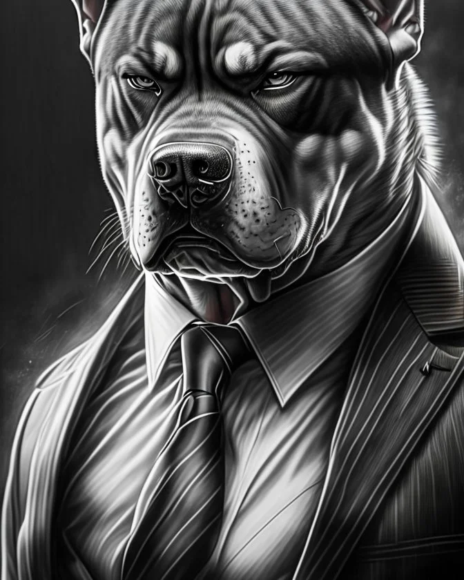 Illustrative sketch of a image of an angry humanoid dog, suit and tie, arte lineal ultra quality, 8k