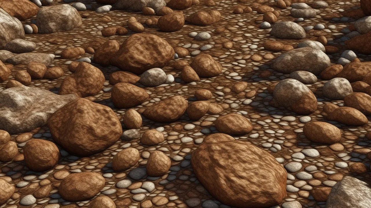 A brown rocky plain with stones designed in medieval tapestry