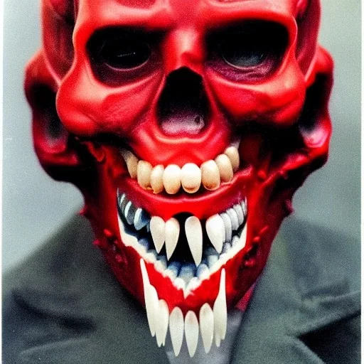 red skull of devil, teeth in nose