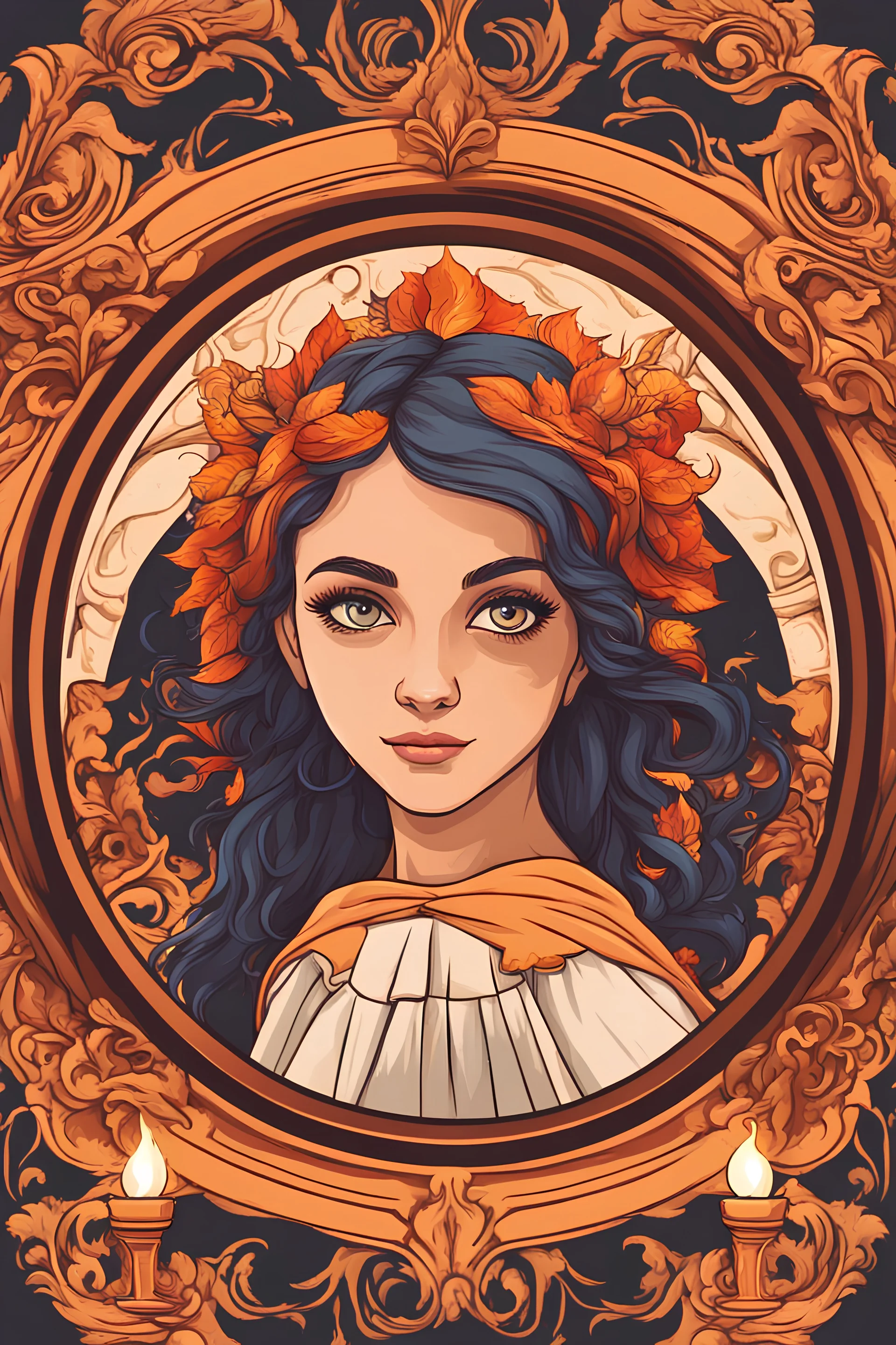 A colorful professional logo consisting of a circular frame inside which is a girl with Greek features holding a burning candle