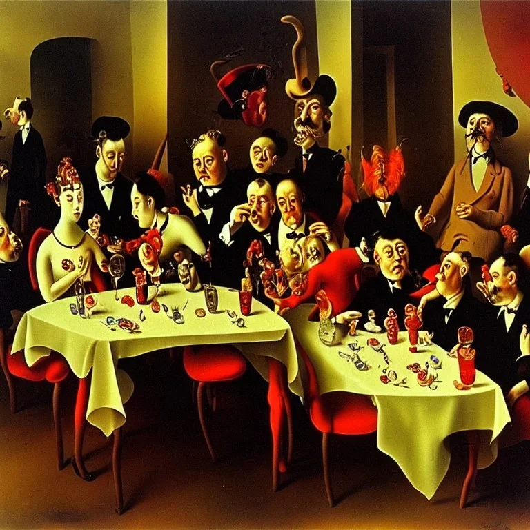 adults at birthday party by dali