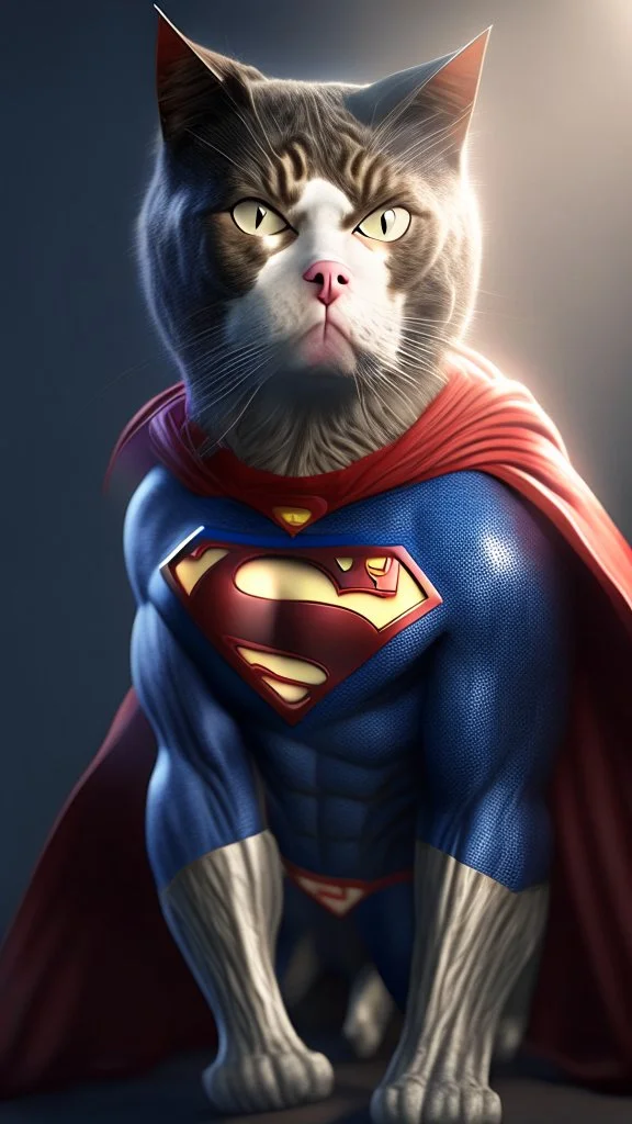 superman become cat, ultra realistic, 4k, ultra detail, full body, full picture