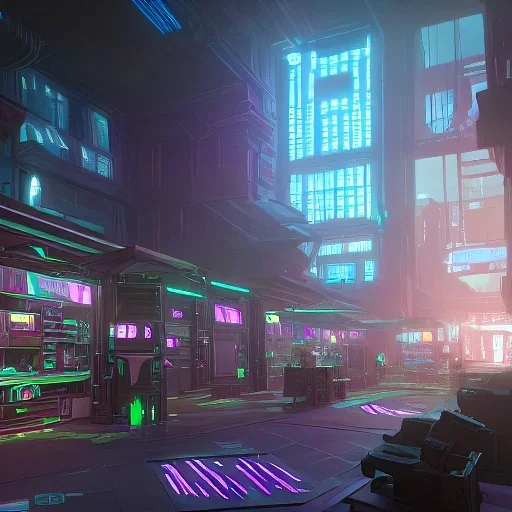 cyberpunk slums houses scifi shop robot interior