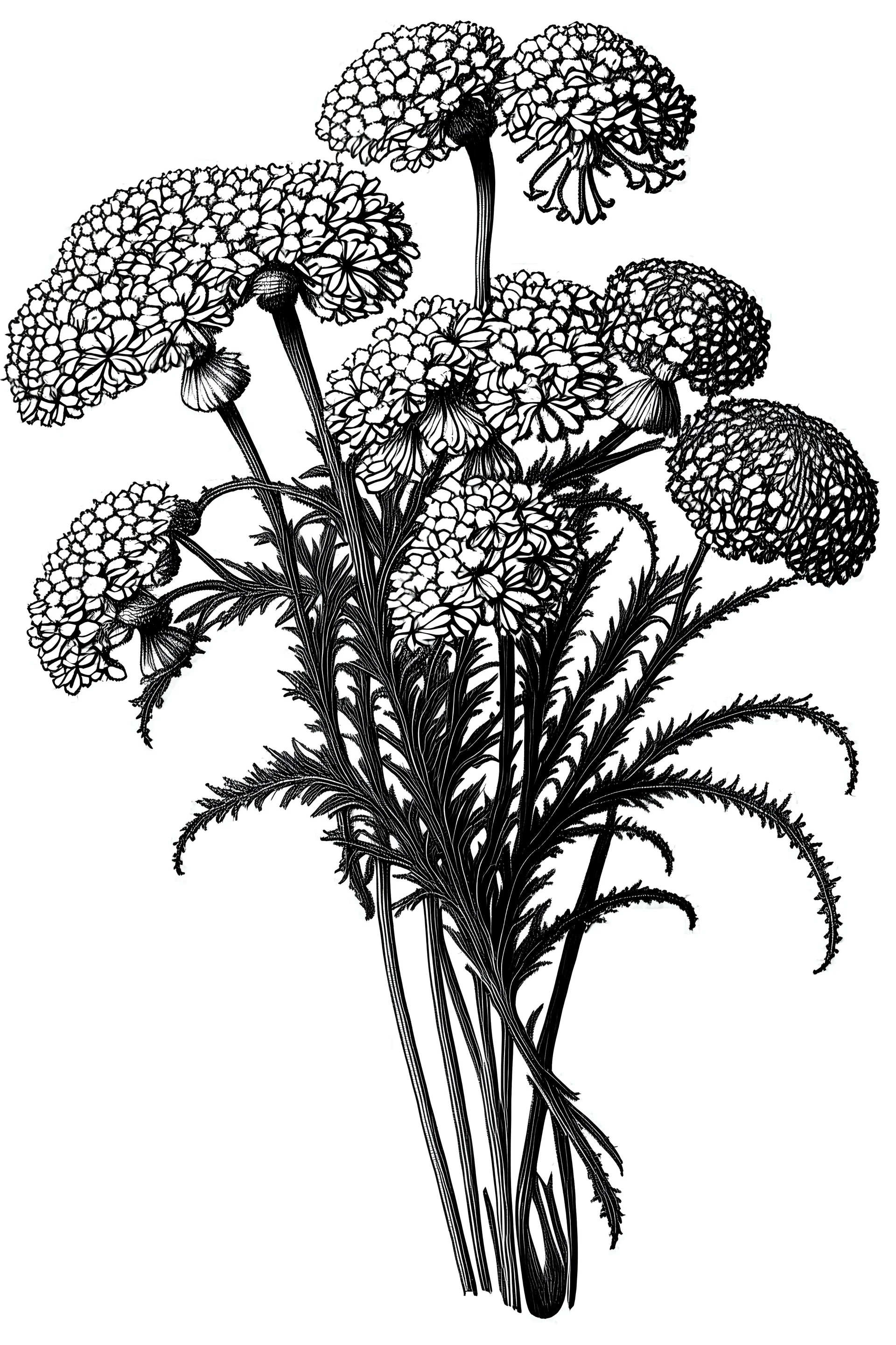 Achillea flower BLACK WITHE DRAWING