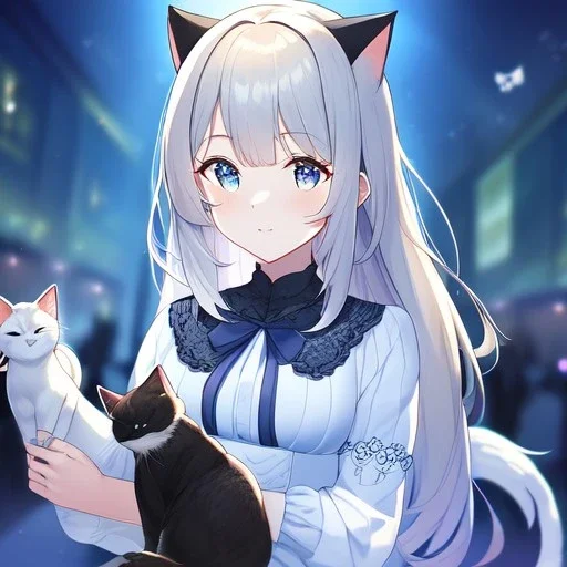 Clear focus,High resolution,High quality, Anime girl holding a cat