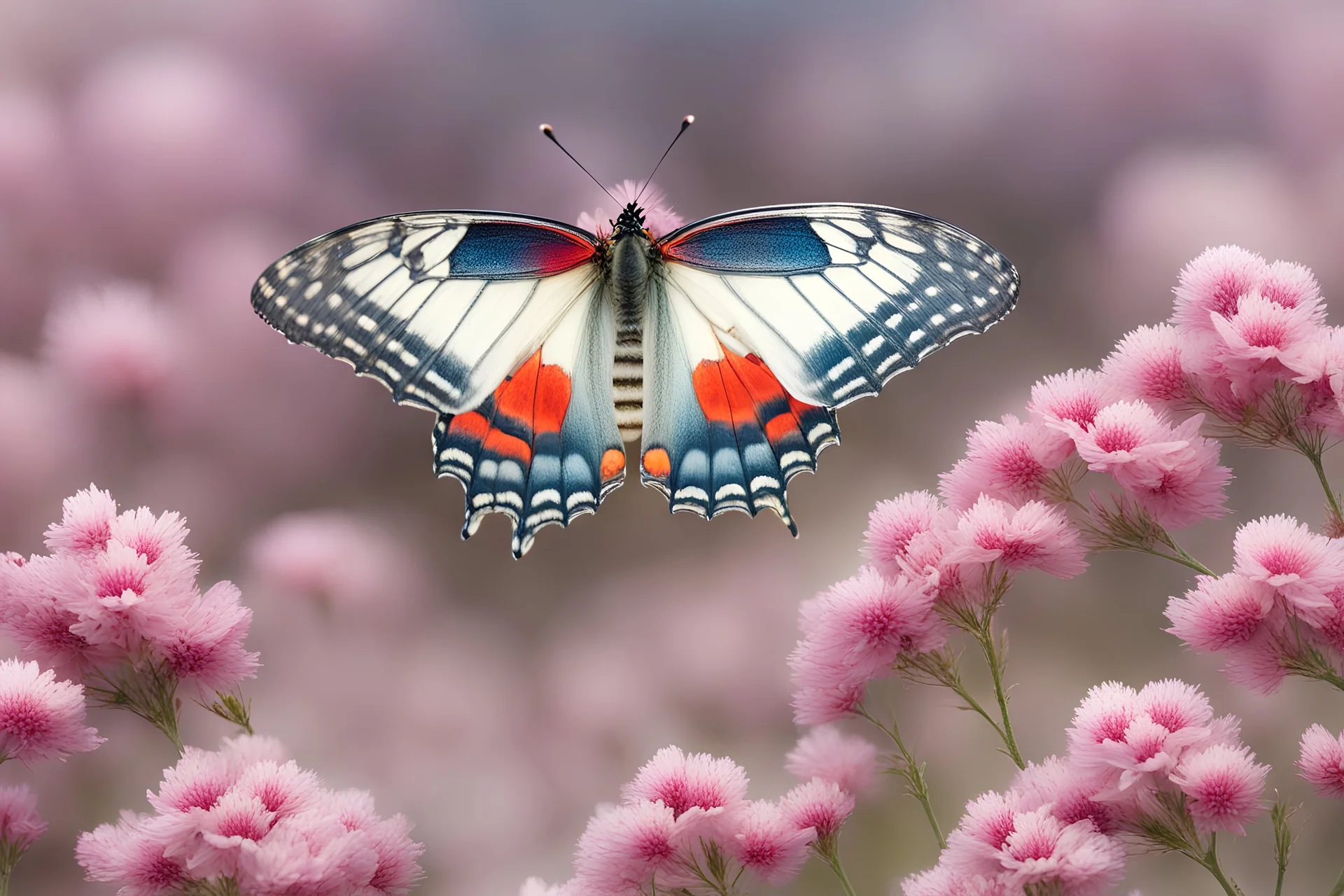 butterfly migration through a field of vibrant blossoms.