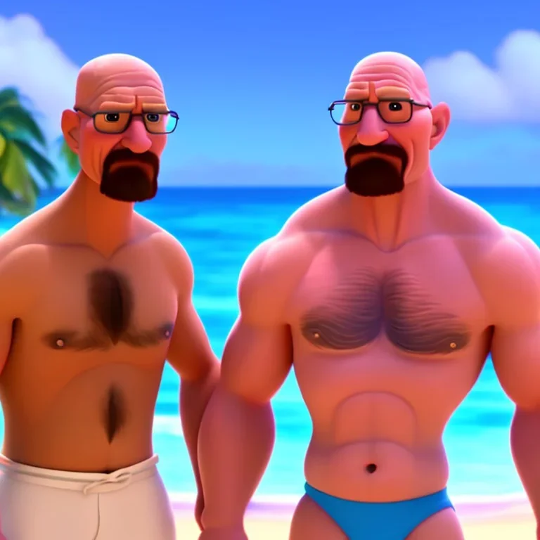 shirtless Walter White family , 8k, tropical beach background, jaun