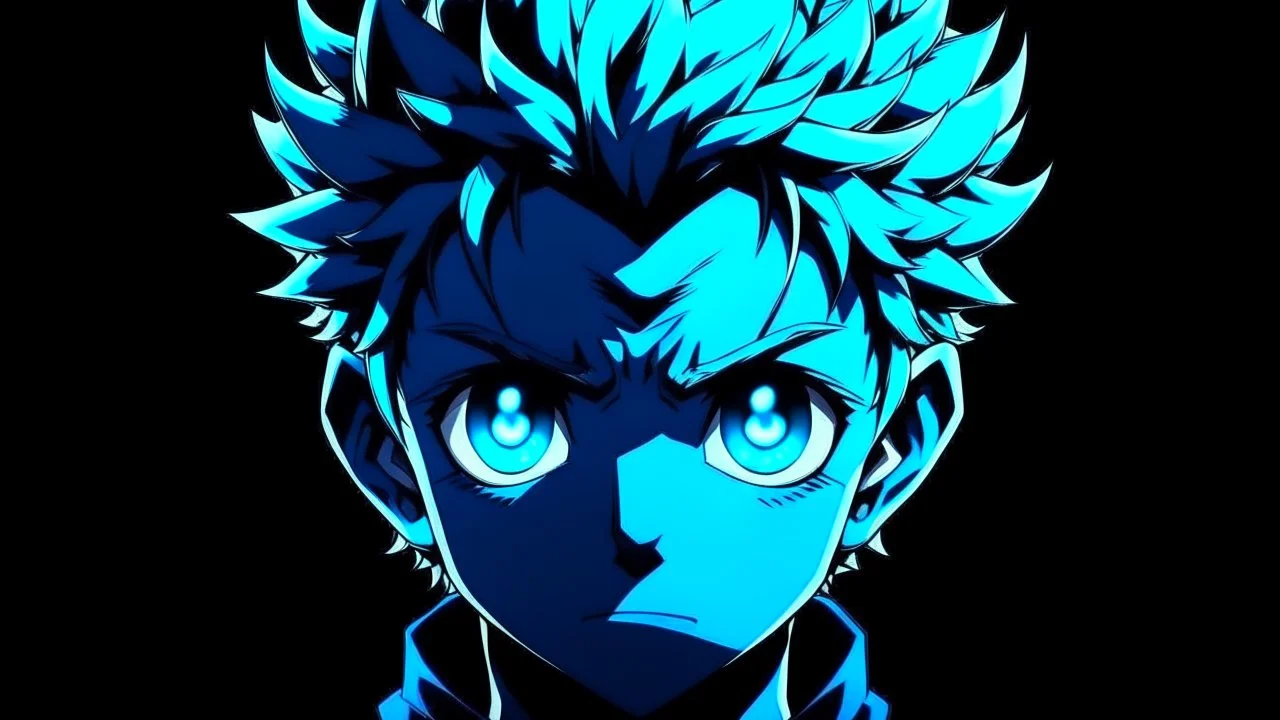 Satoru Gojo black background bright blue eyes