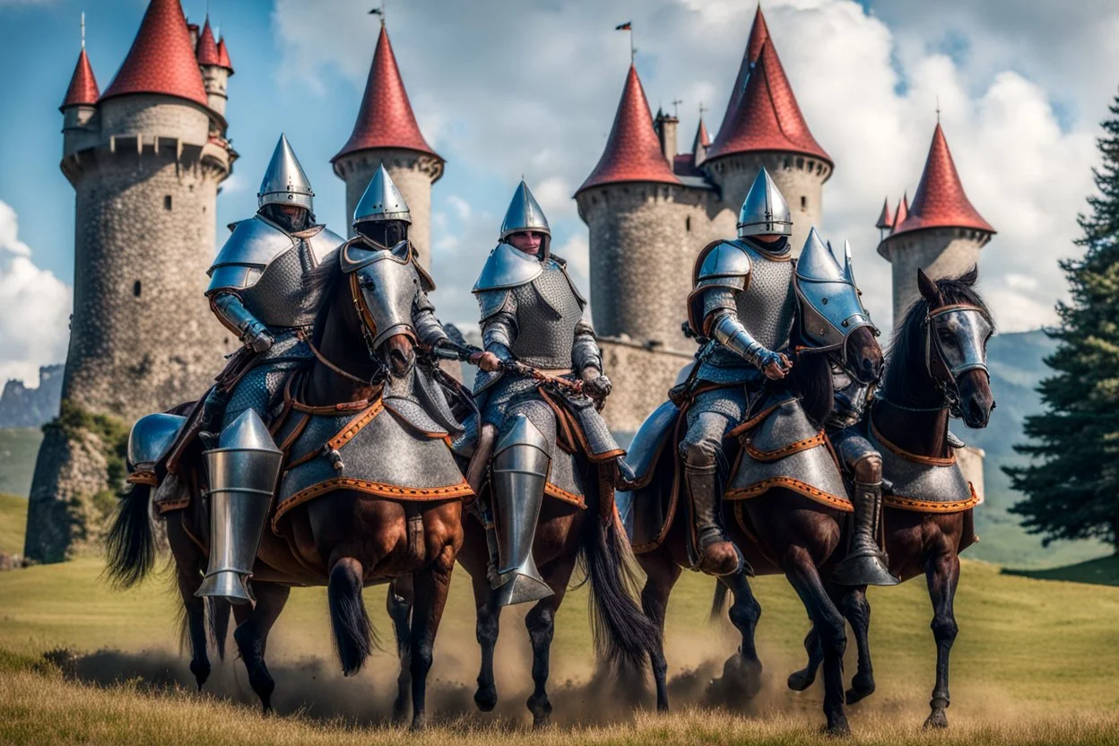 mounted knights in front of the wizard castle